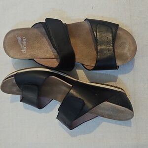 Dansko Vienna Slide Sandals Wedge Full Grain Leather Black Womens 39 / 8